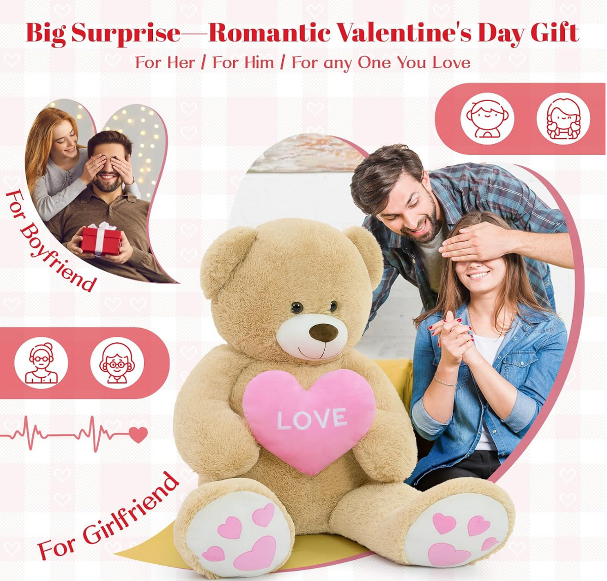 Ours en Peluche Géant avec Cœur “Love”