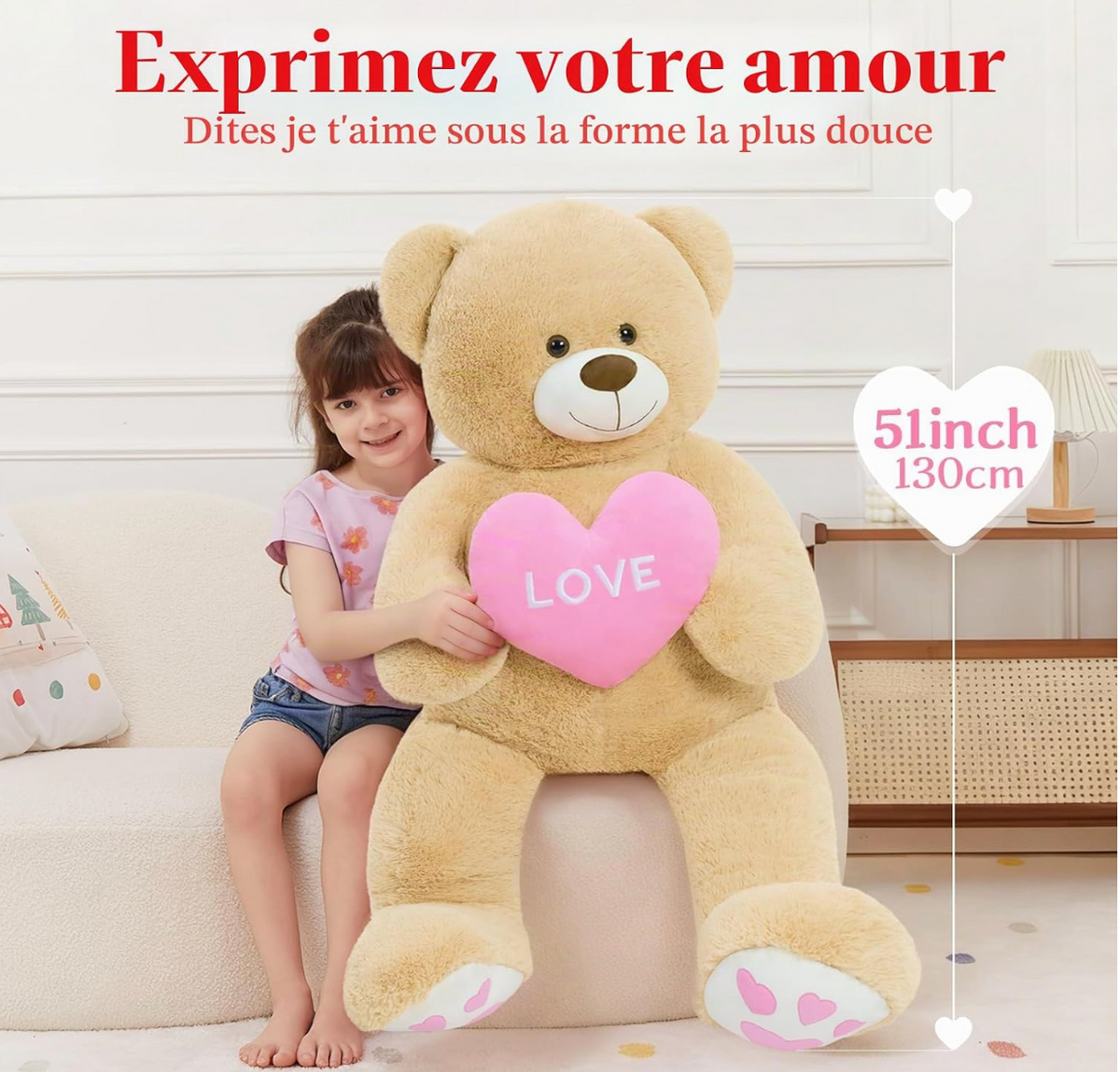Ours en Peluche Géant avec Cœur “Love”